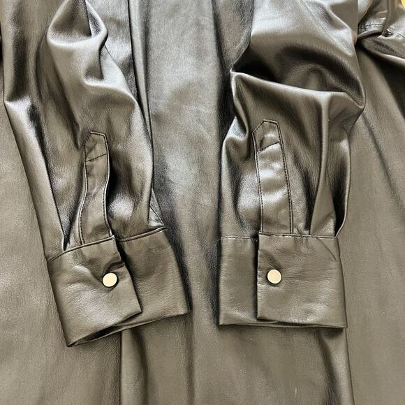 Zara Faux Leather Button Up Shacket in Black - Picture 3 of 8